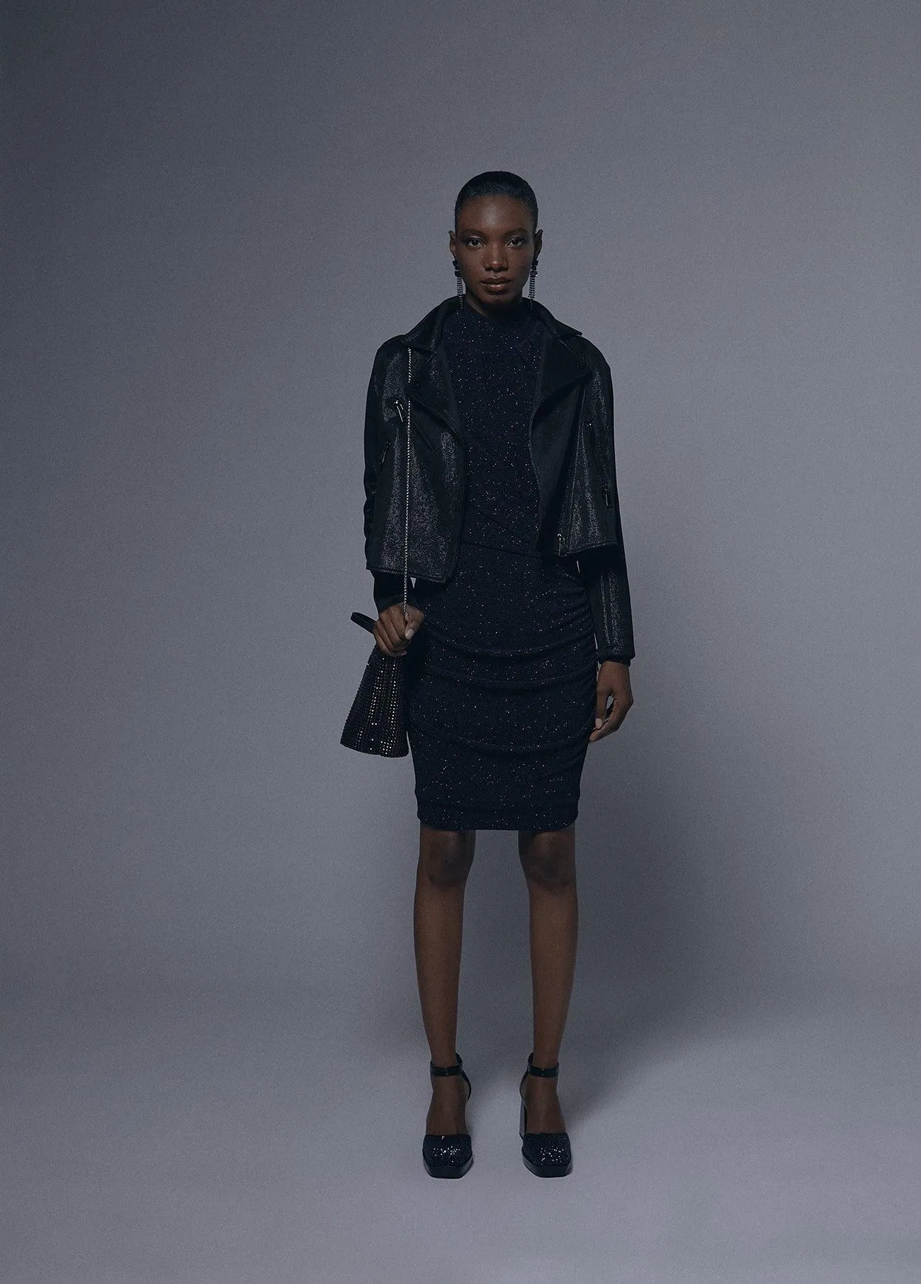 Draped dress with shoulder pads detail