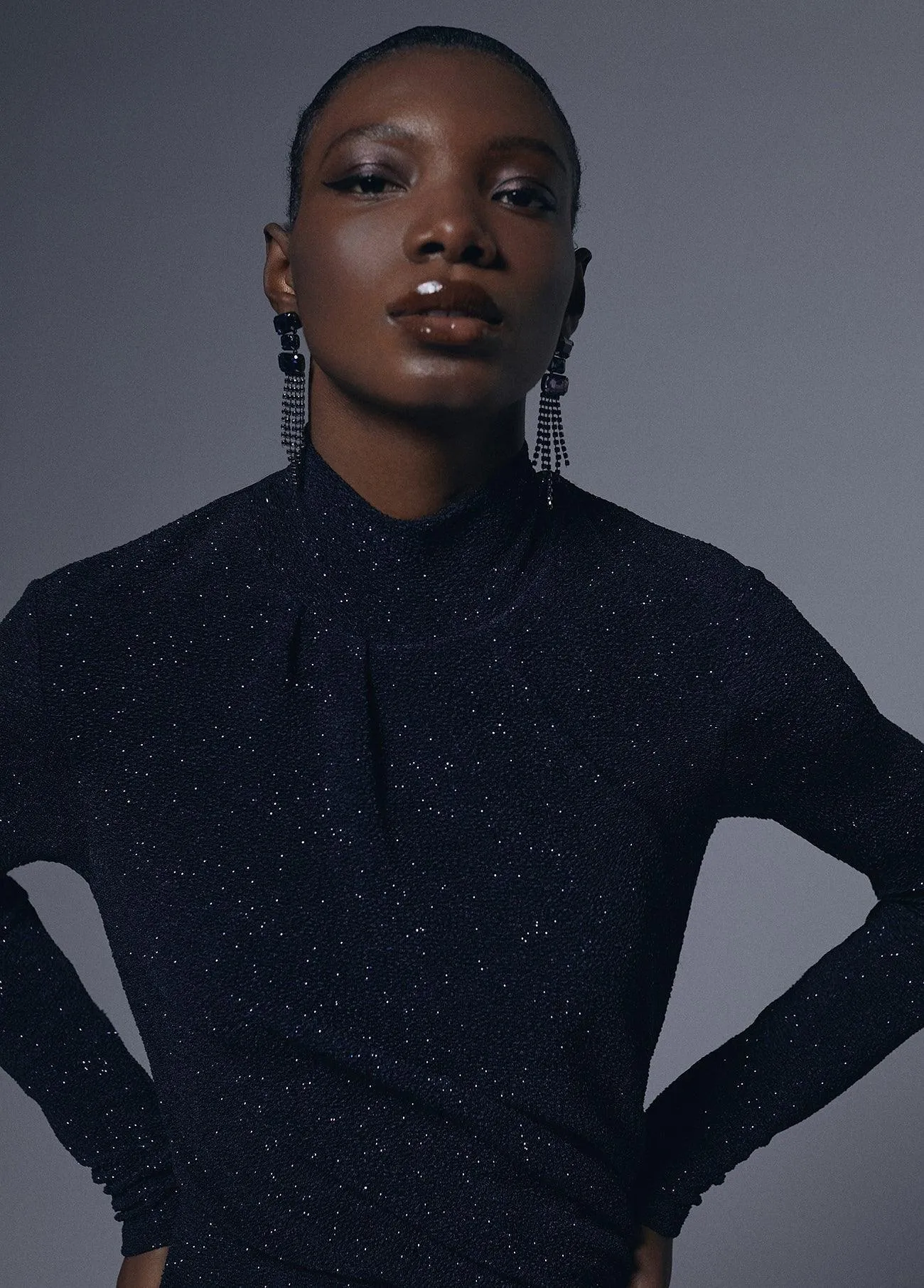 Draped dress with shoulder pads detail