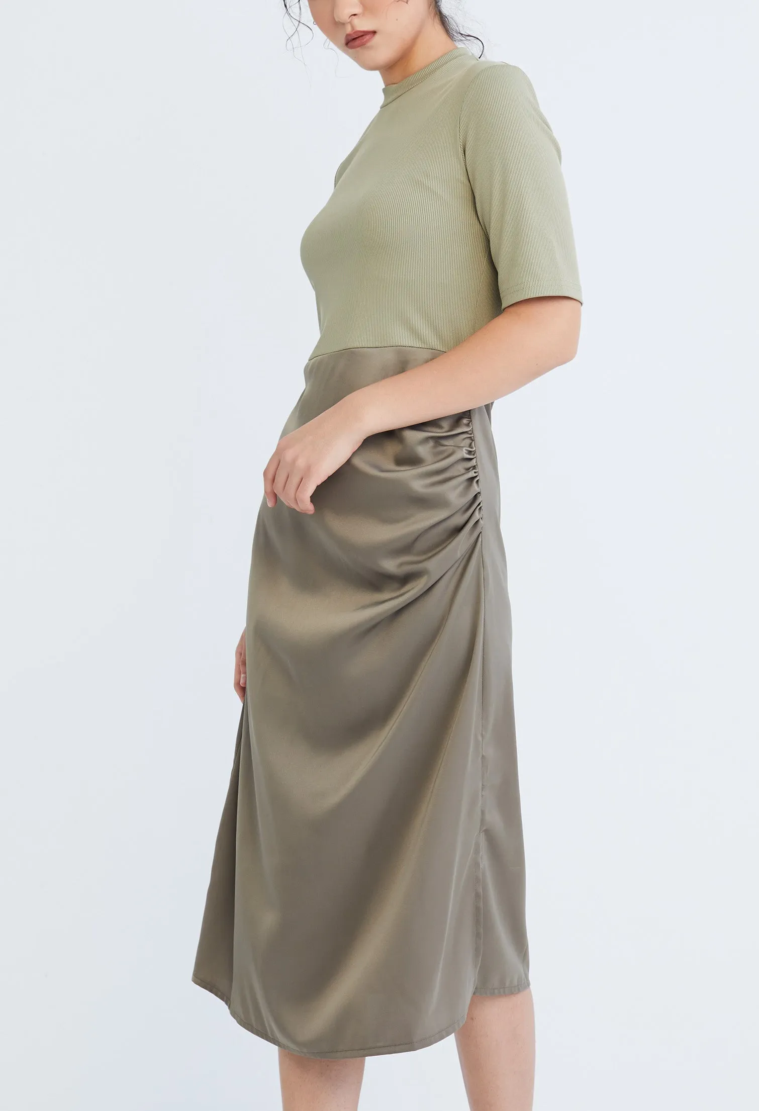 Dual Fabric Turtleneck Sheath Dress