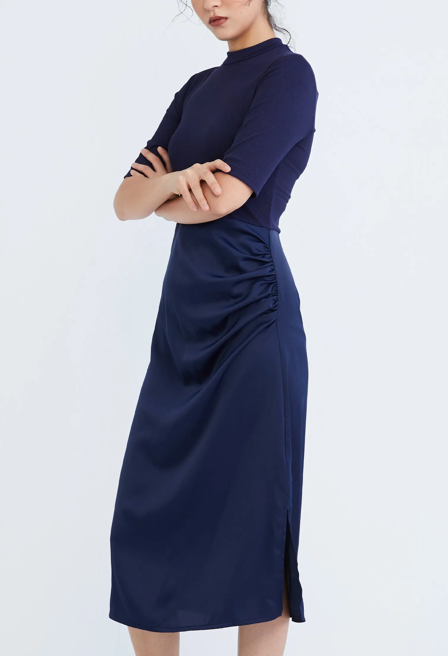 Dual Fabric Turtleneck Sheath Dress