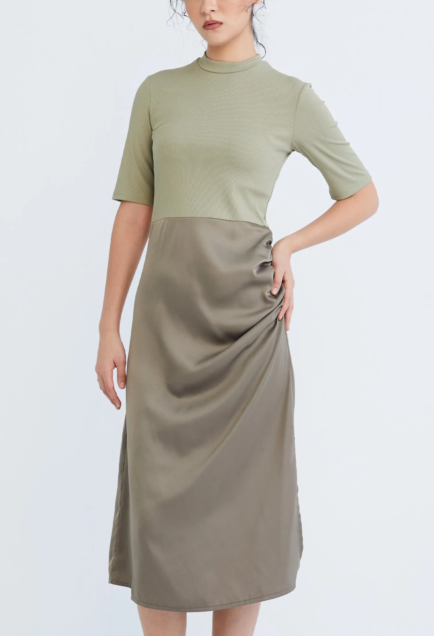 Dual Fabric Turtleneck Sheath Dress