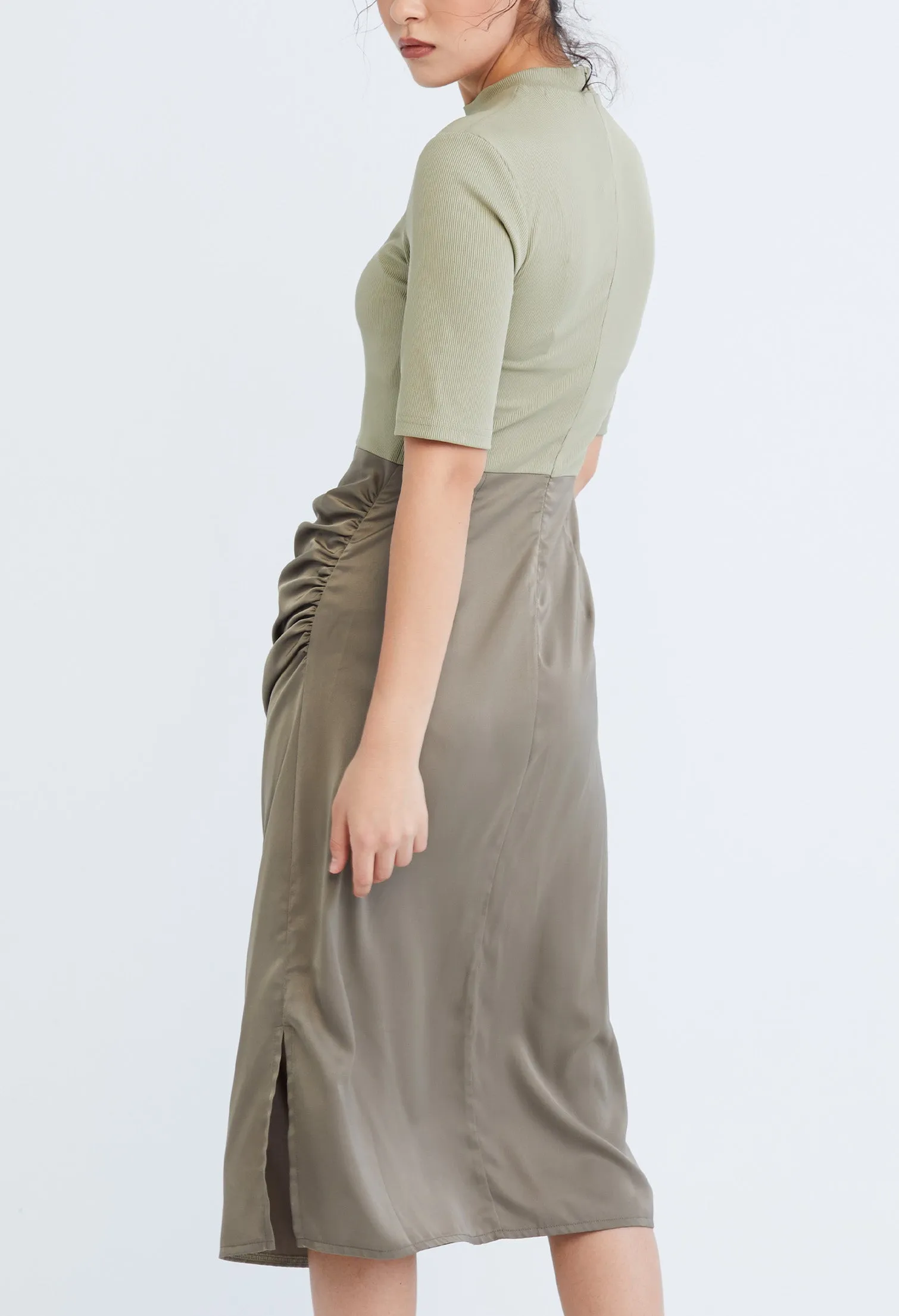Dual Fabric Turtleneck Sheath Dress