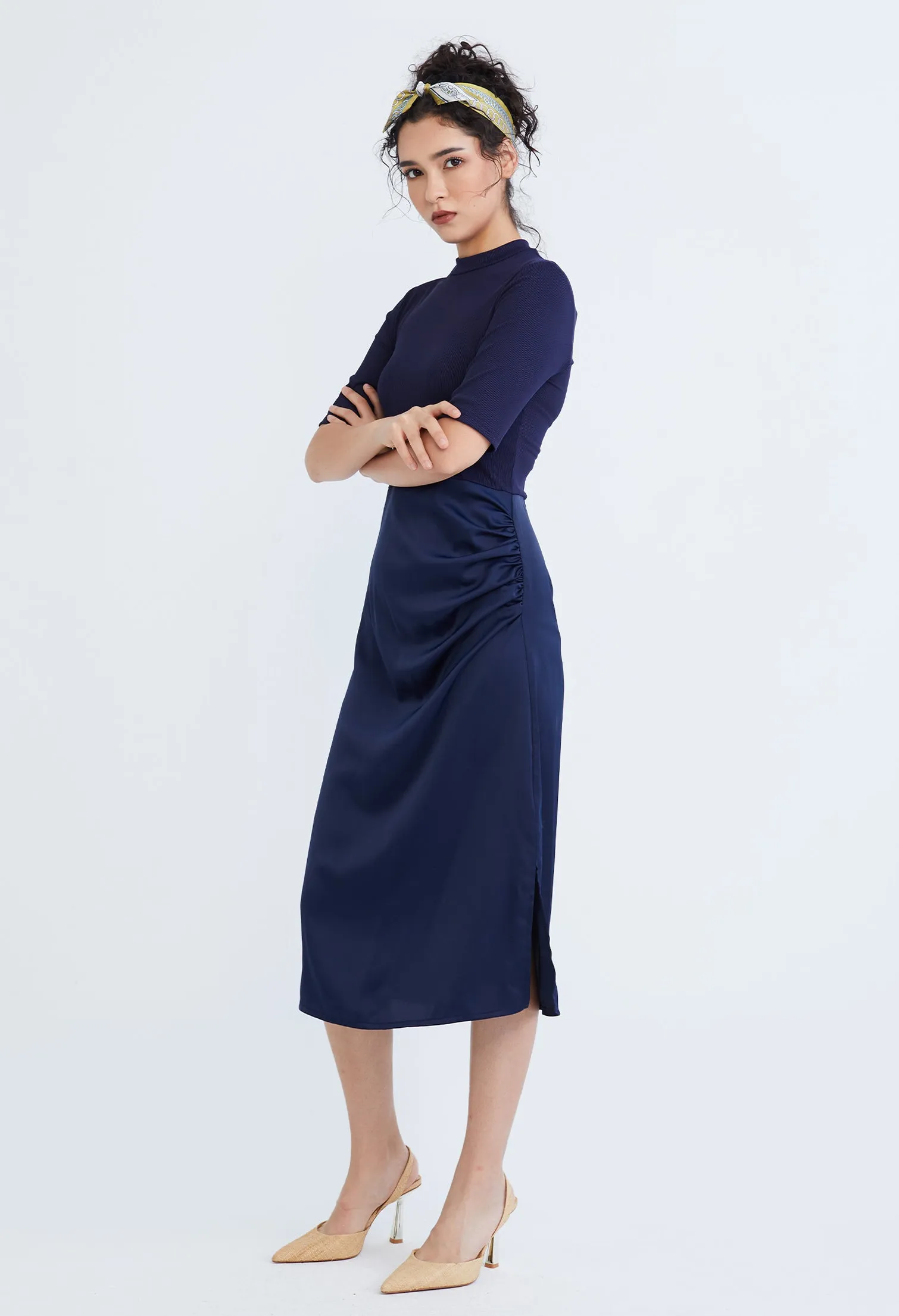 Dual Fabric Turtleneck Sheath Dress