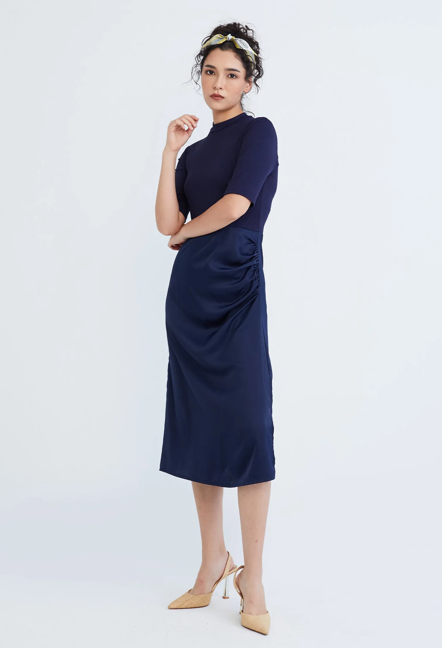 Dual Fabric Turtleneck Sheath Dress