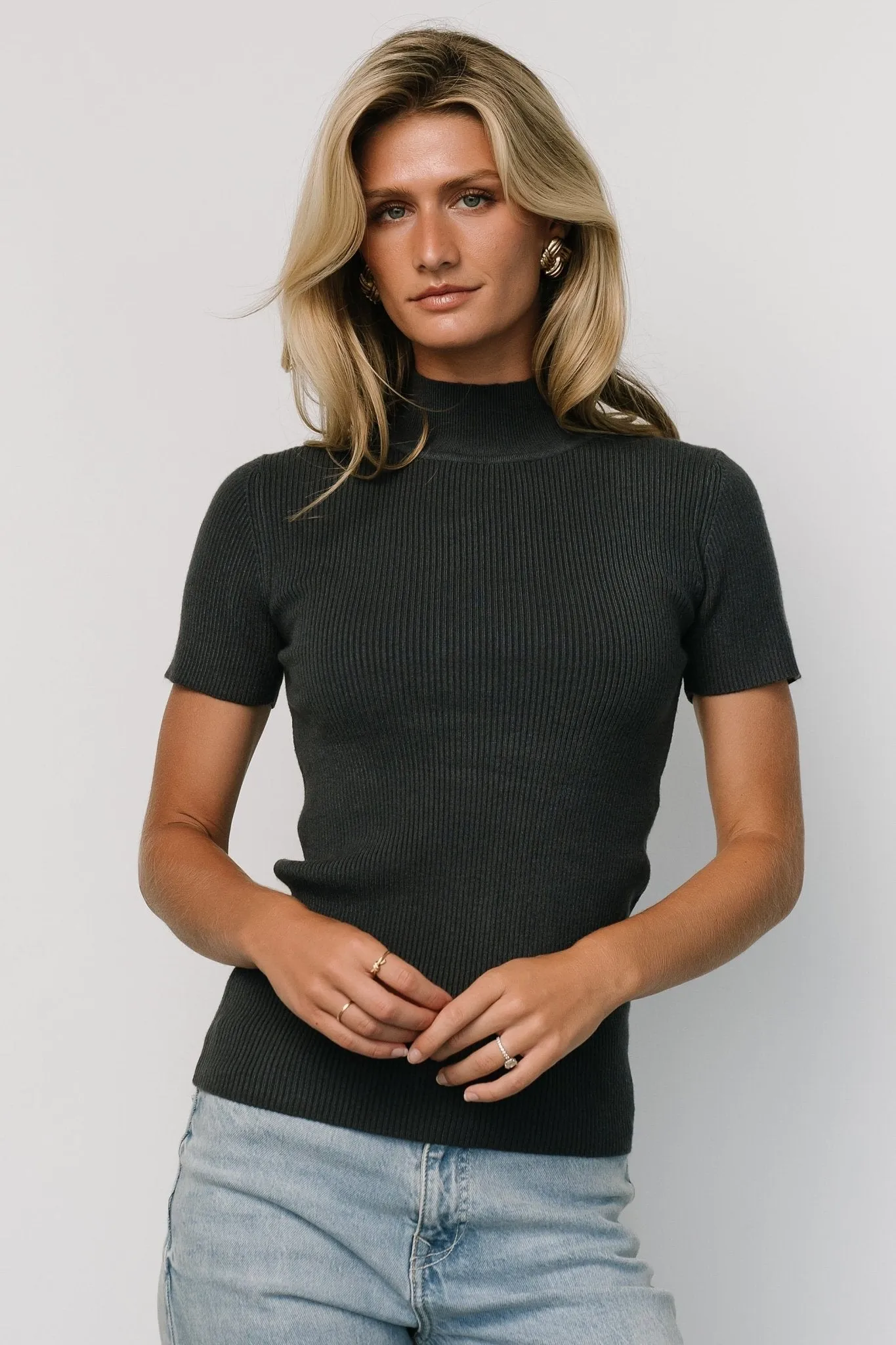 Edie Mock Neck Top | Deep Slate Blue