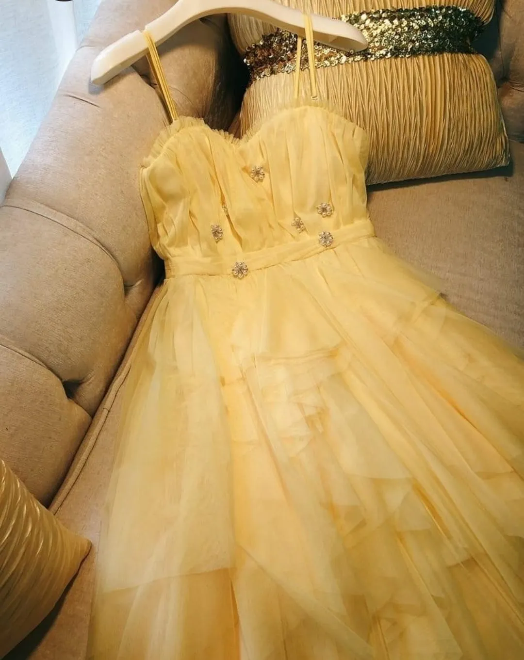 EG-SALE-AME-00100 Yellow evening gown tube top new high-end luxury niche celebrity wedding dress French high-end wedding dress
