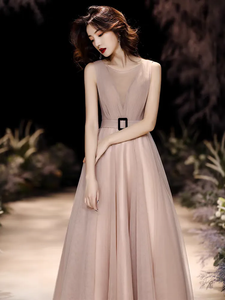 EG-SALE-AME-00103 Banquet evening dress female host champagne color temperament light luxury niche high-end high-end birthday dress