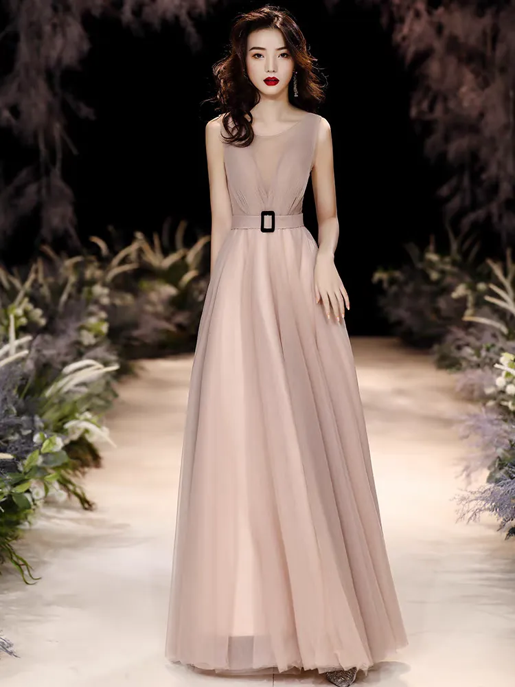EG-SALE-AME-00103 Banquet evening dress female host champagne color temperament light luxury niche high-end high-end birthday dress