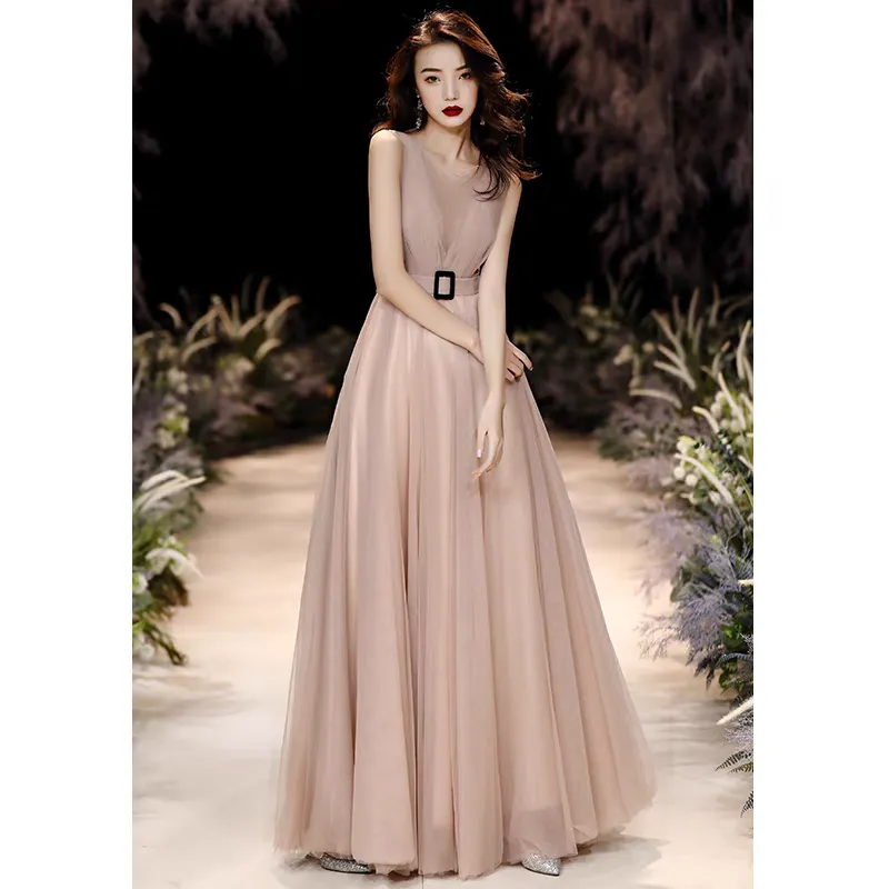 EG-SALE-AME-00103 Banquet evening dress female host champagne color temperament light luxury niche high-end high-end birthday dress