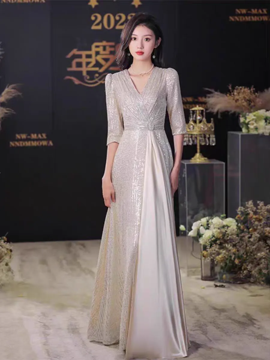 EG-SALE-AME-00216 Annual meeting evening dress new style light luxury niche high-end temperament company banquet host high-end dress