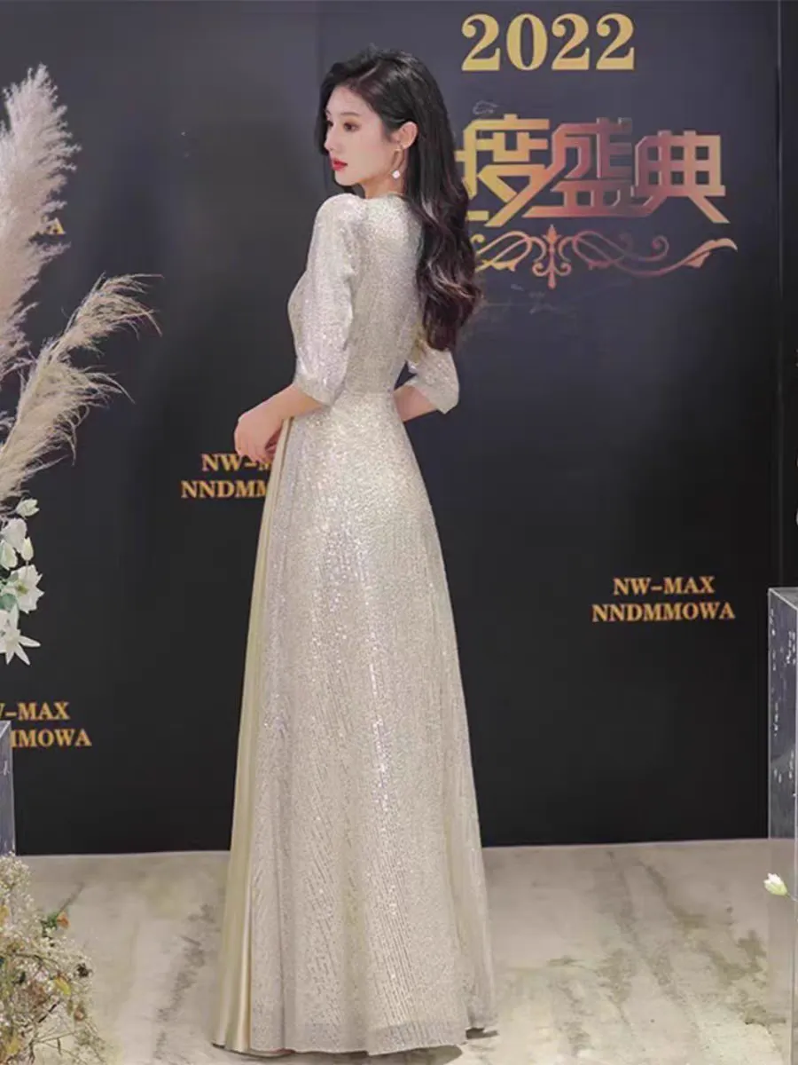 EG-SALE-AME-00216 Annual meeting evening dress new style light luxury niche high-end temperament company banquet host high-end dress
