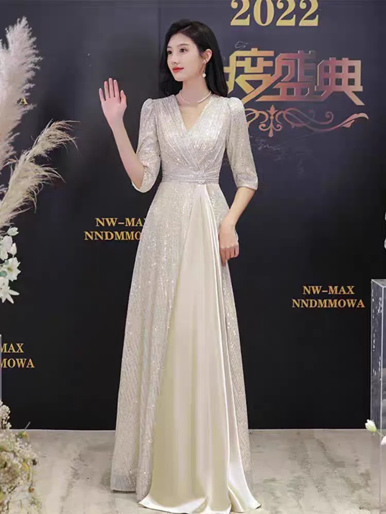 EG-SALE-AME-00216 Annual meeting evening dress new style light luxury niche high-end temperament company banquet host high-end dress