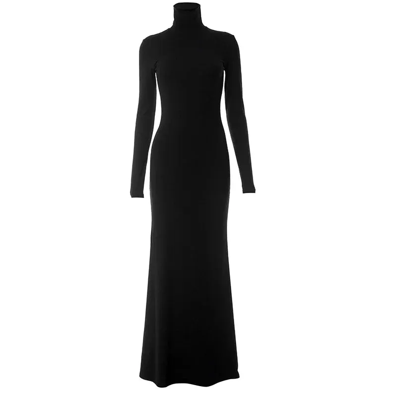 Elegant High Collar Long Sleeve Fishtail Maxi Dress for Prom Occasions