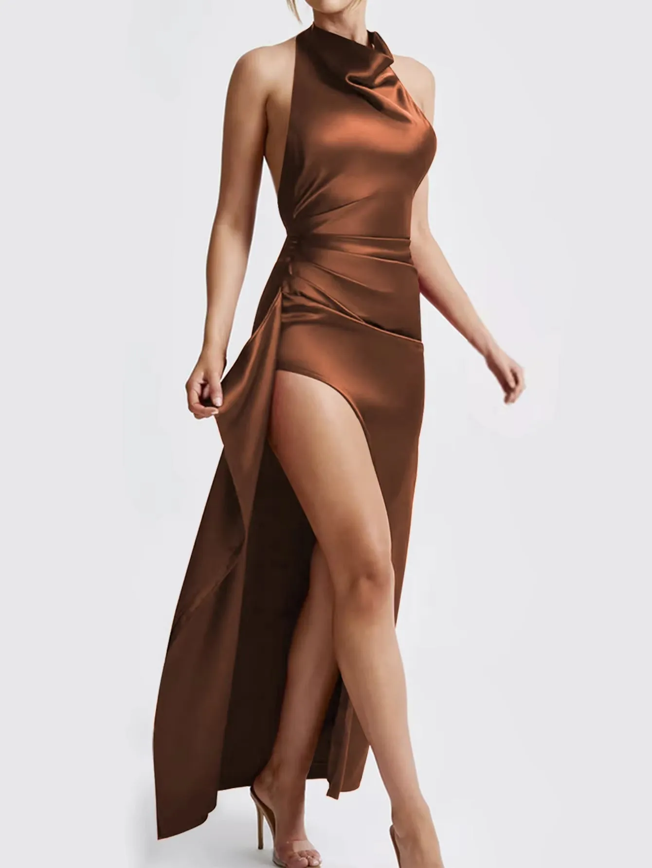 Elegant Solid Color Lace Up Backless Dress For Women Sexy High Waist Slim Fit Gorgeous High-End Evening Party Dress