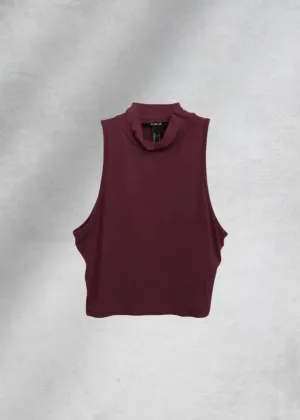 Emaan Sleeveless Mock Neck Top - Burgundy