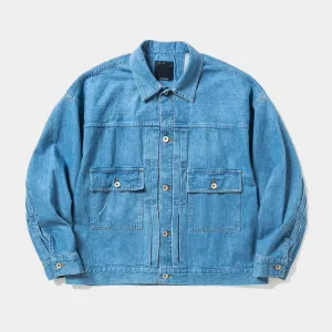 Fade Denim Pleated Sleeve Blouse (Indigo)/MW-JKT23208