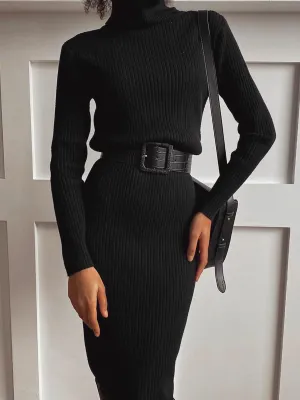 Fashion Casual Knitted Turtleneck Midi Dress