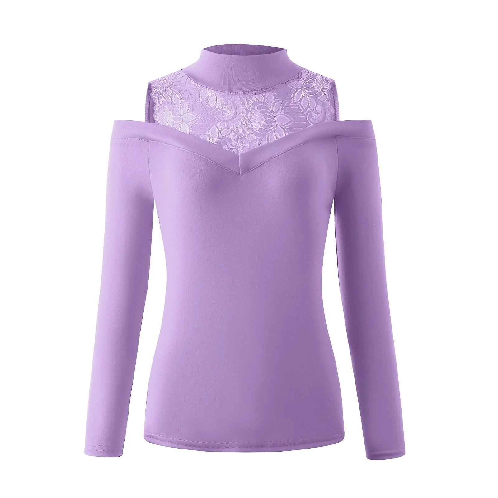 Fashion Lace Patchwork Blouse Shirt Cold Shoulder Turtleneck Tops Tee Casual Ladies Top Female Women Long Sleeve Blusas Pullover