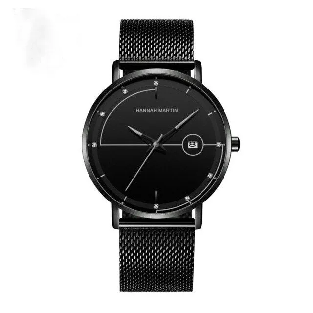 Fashion Men'S Ultra-Thin Calendar Quartz Watch Stainless Steel Strap Waterproof Tempered Glass Mirror Business Casual Watch