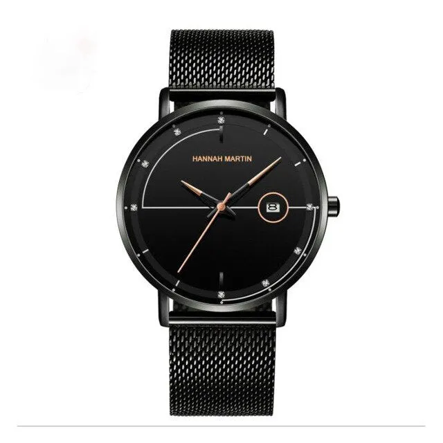Fashion Men'S Ultra-Thin Calendar Quartz Watch Stainless Steel Strap Waterproof Tempered Glass Mirror Business Casual Watch