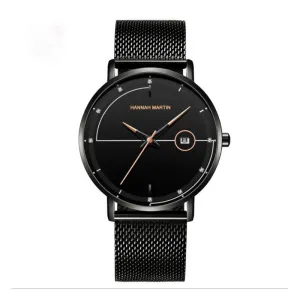 Fashion Men'S Ultra-Thin Calendar Quartz Watch Stainless Steel Strap Waterproof Tempered Glass Mirror Business Casual Watch