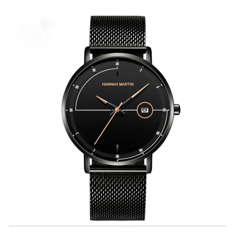 Fashion Men'S Ultra-Thin Calendar Quartz Watch Stainless Steel Strap Waterproof Tempered Glass Mirror Business Casual Watch