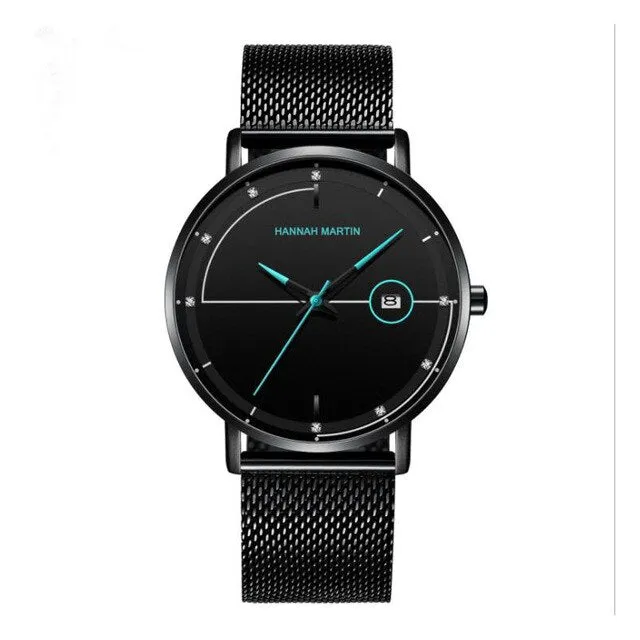 Fashion Men'S Ultra-Thin Calendar Quartz Watch Stainless Steel Strap Waterproof Tempered Glass Mirror Business Casual Watch