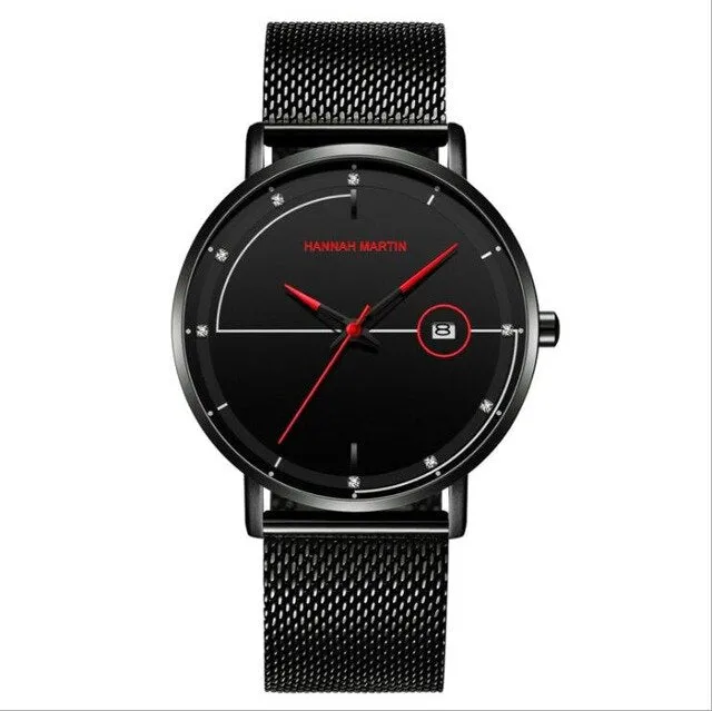 Fashion Men'S Ultra-Thin Calendar Quartz Watch Stainless Steel Strap Waterproof Tempered Glass Mirror Business Casual Watch