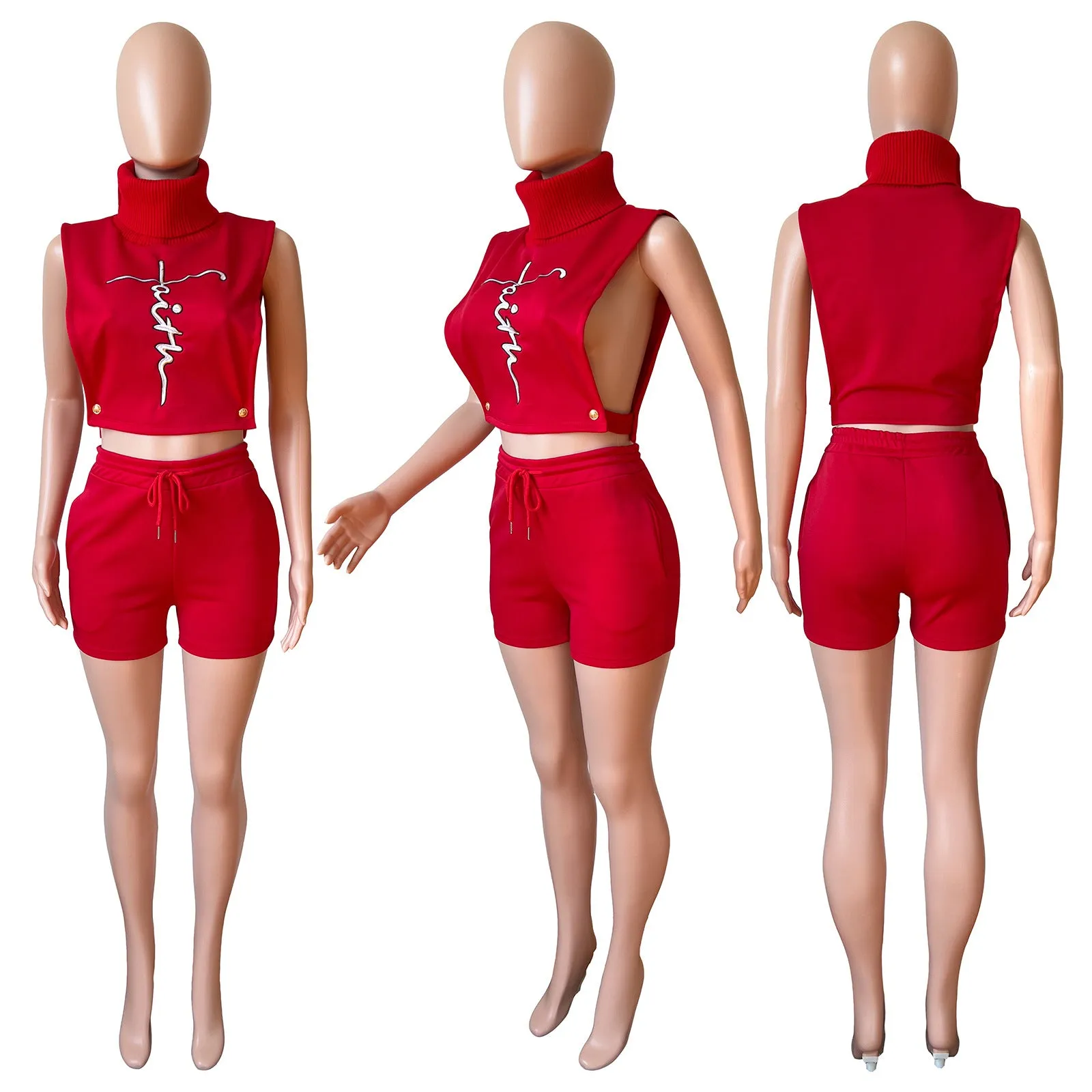 Fashion turtleneck sleeveless two piece suit（AY1761）