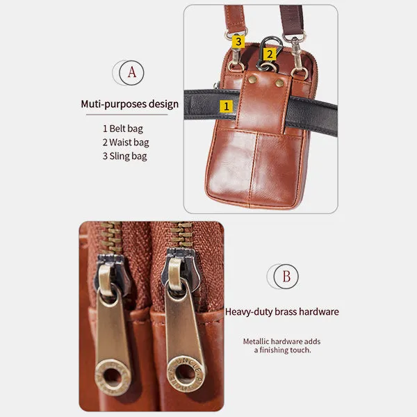 Genuine Leather Multifunctional Belt Loop Pouch Phone Bag Crossbody Bag