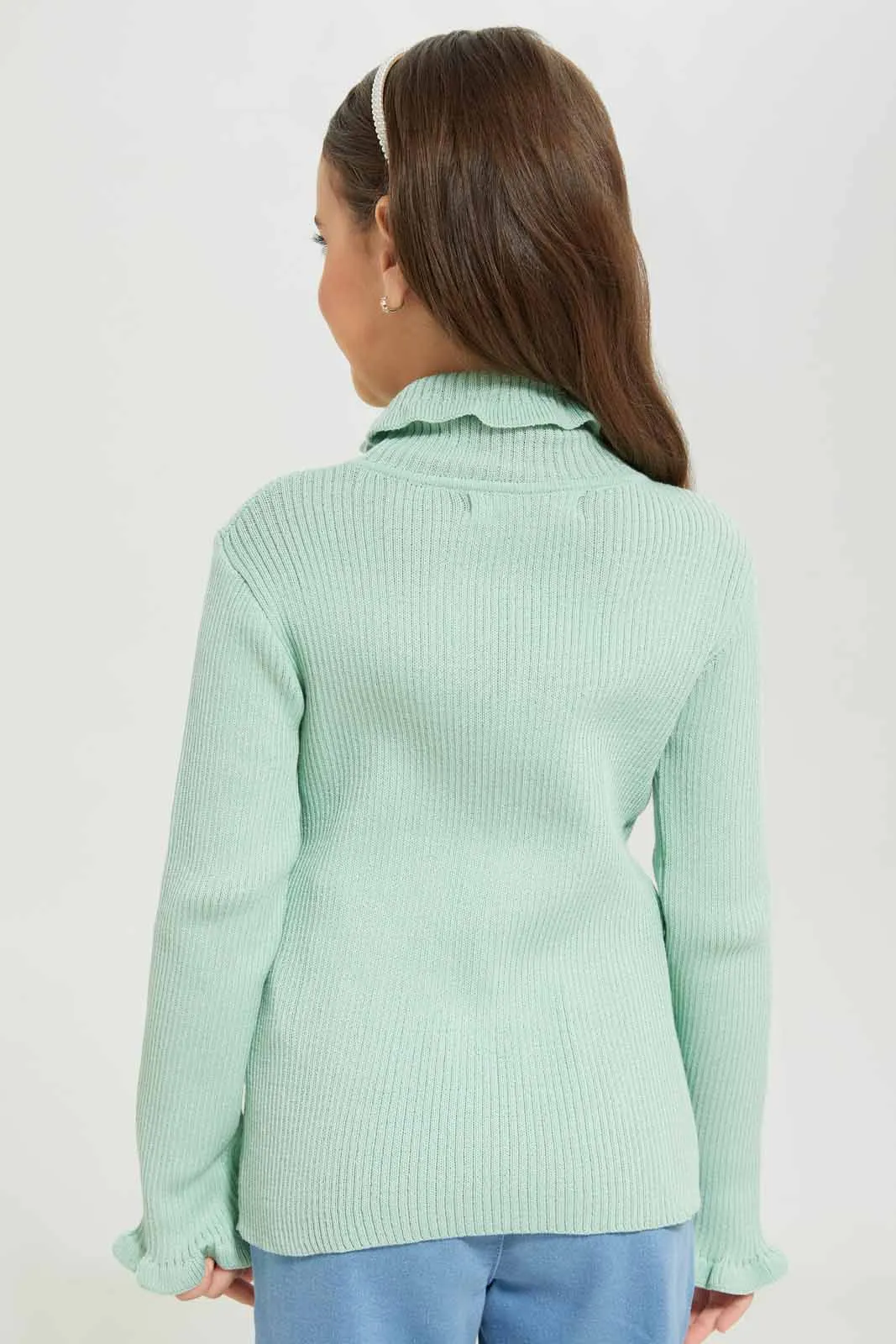 Girls Mint Turtleneck Pullover