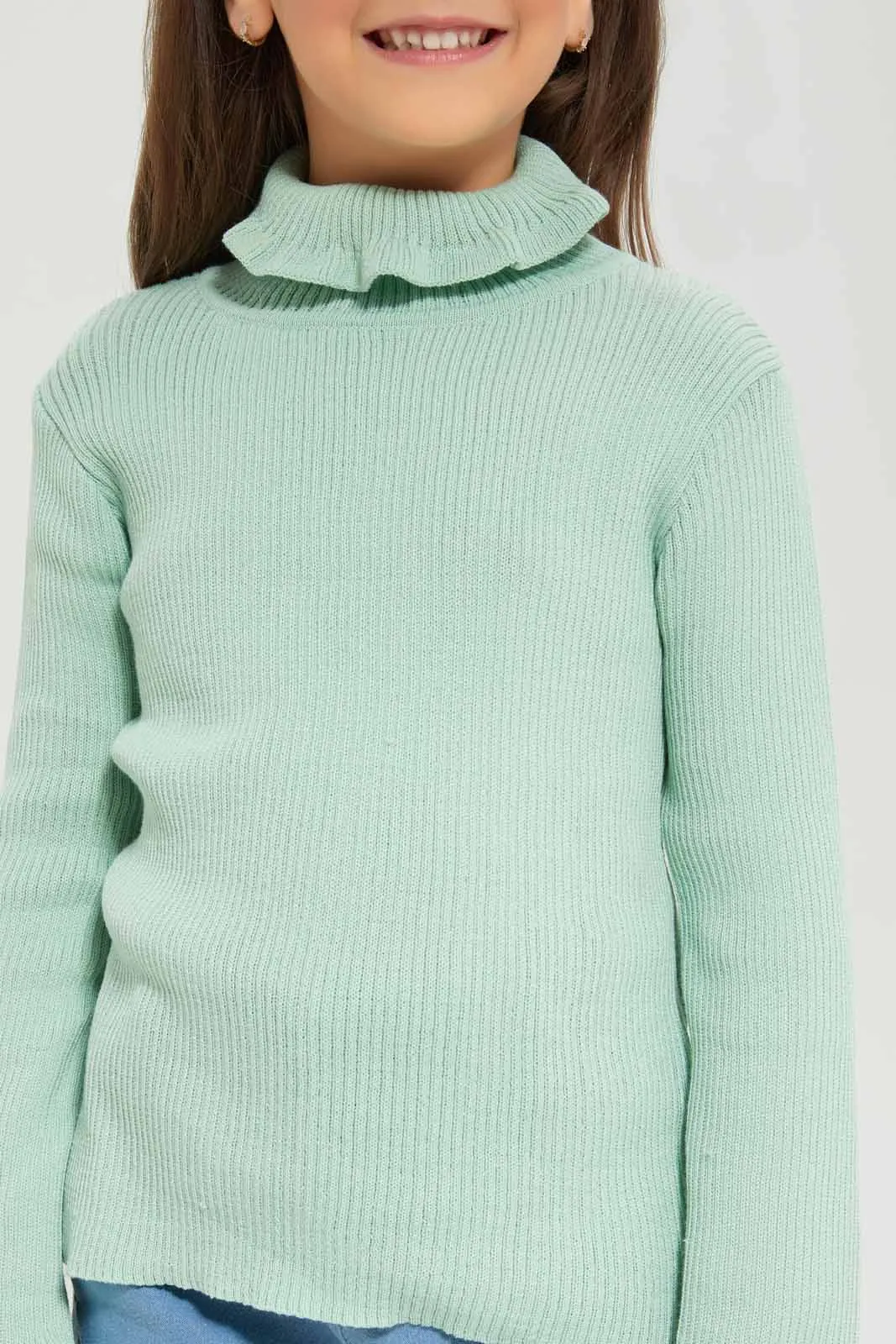 Girls Mint Turtleneck Pullover