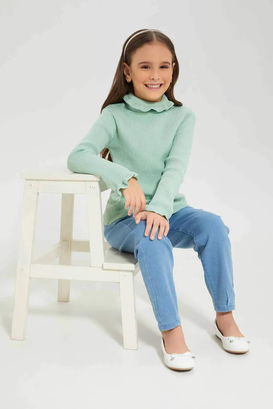 Girls Mint Turtleneck Pullover