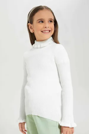 Girls White Turtleneck Pullover