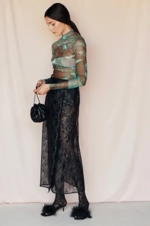Glassy Lace Pareo Skirt - Black