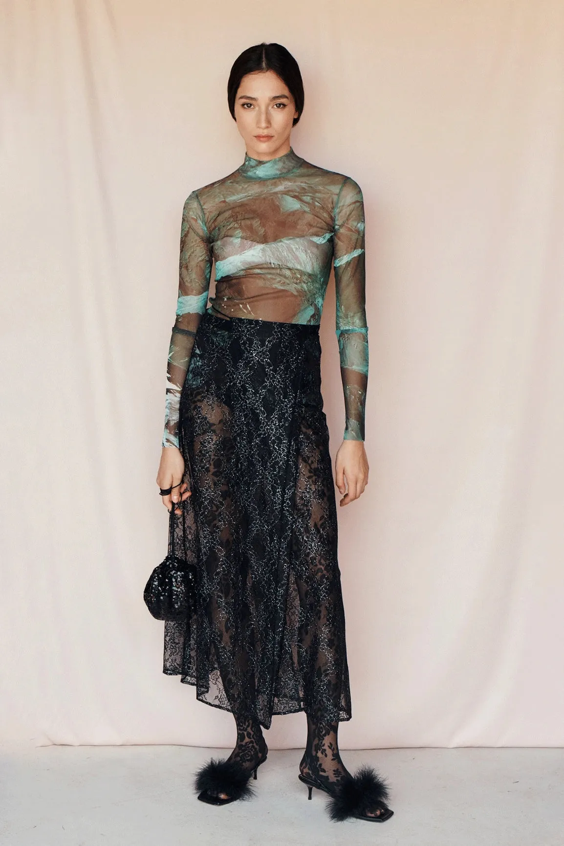 Glassy Lace Pareo Skirt - Black