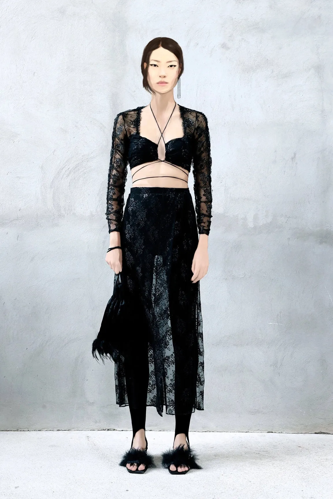 Glassy Lace Pareo Skirt - Black