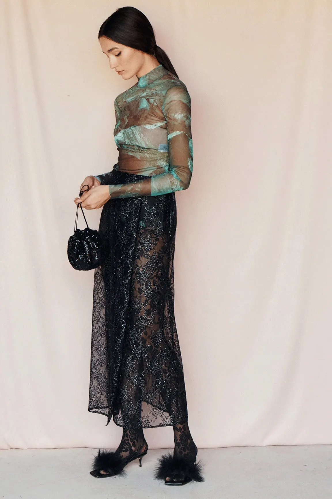 Glassy Lace Pareo Skirt - Black