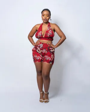 Gloria High Waisted Shorts | Red Floral Print