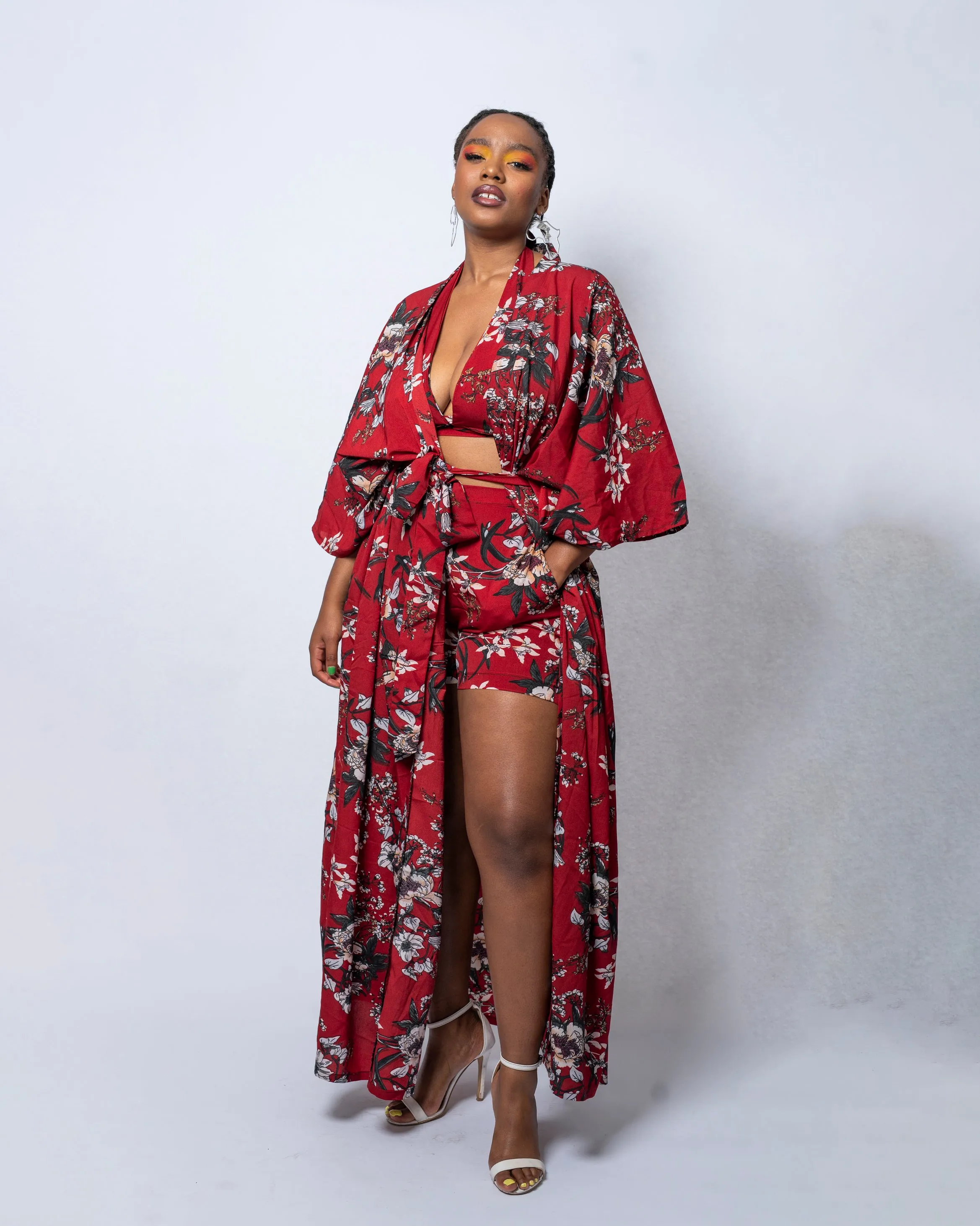 Gloria Red Floral Print Kimono Jacket
