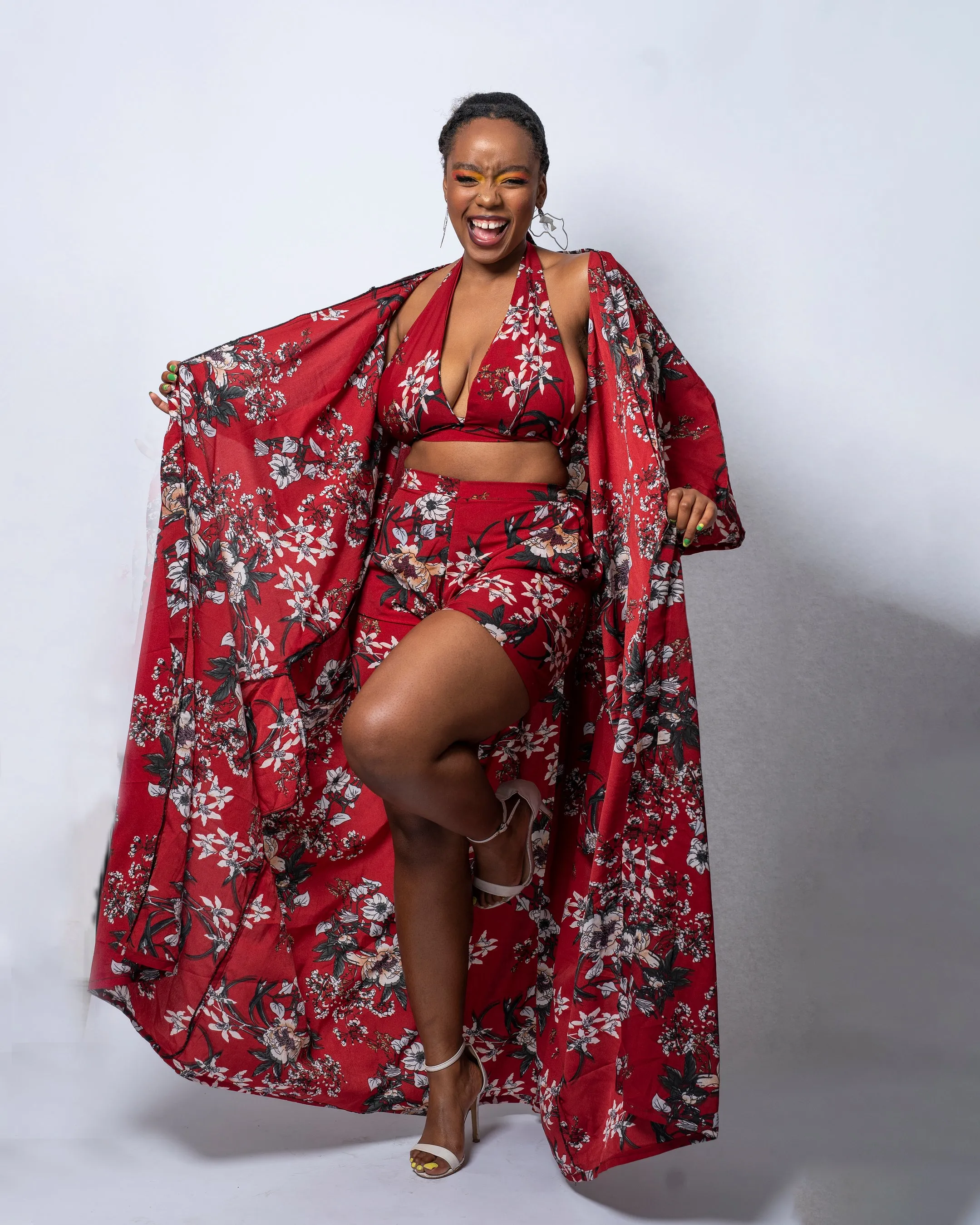 Gloria Red Floral Print Kimono Jacket