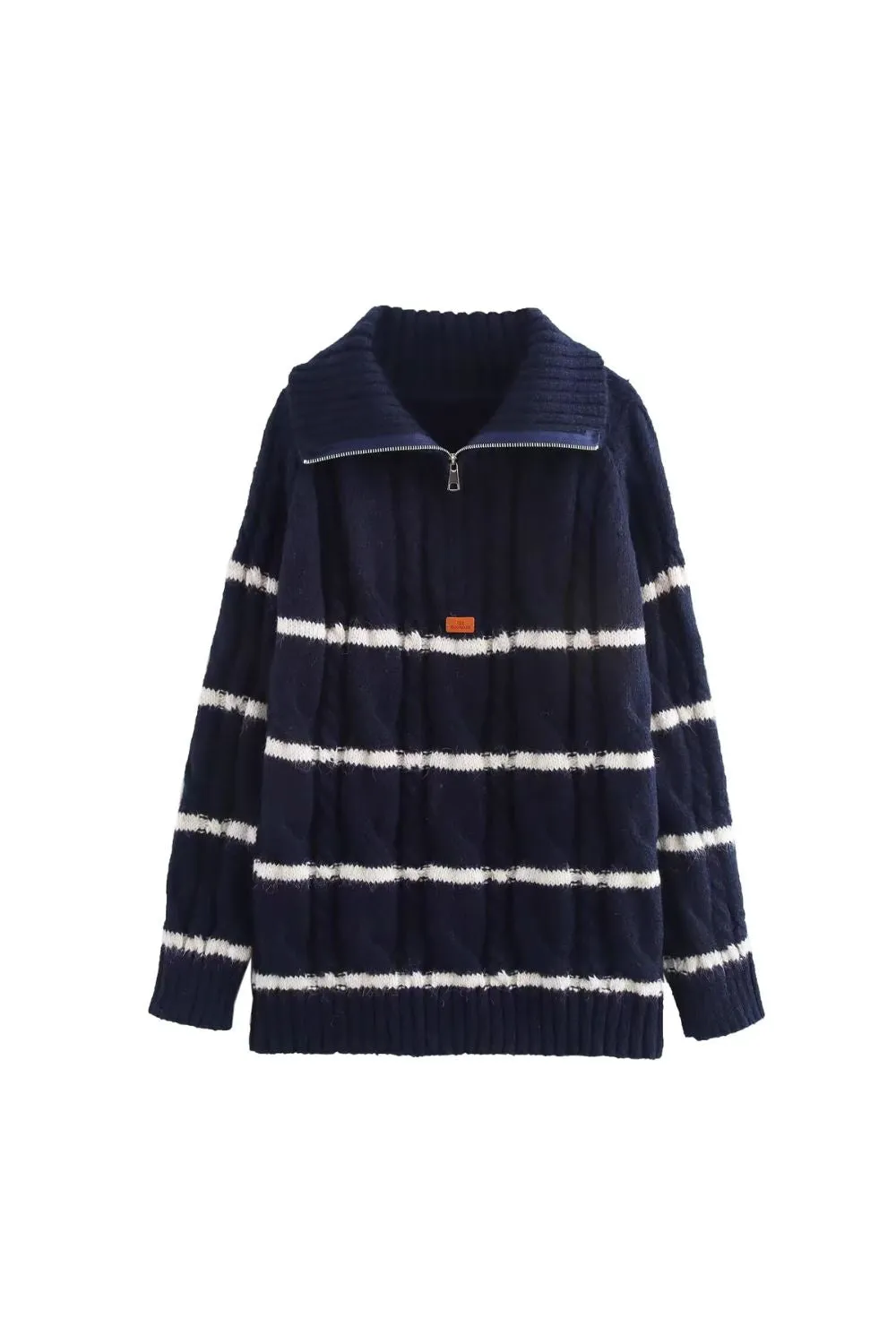 'Grace' Casual Striped Half-Zip Cropped Turtleneck Sweater