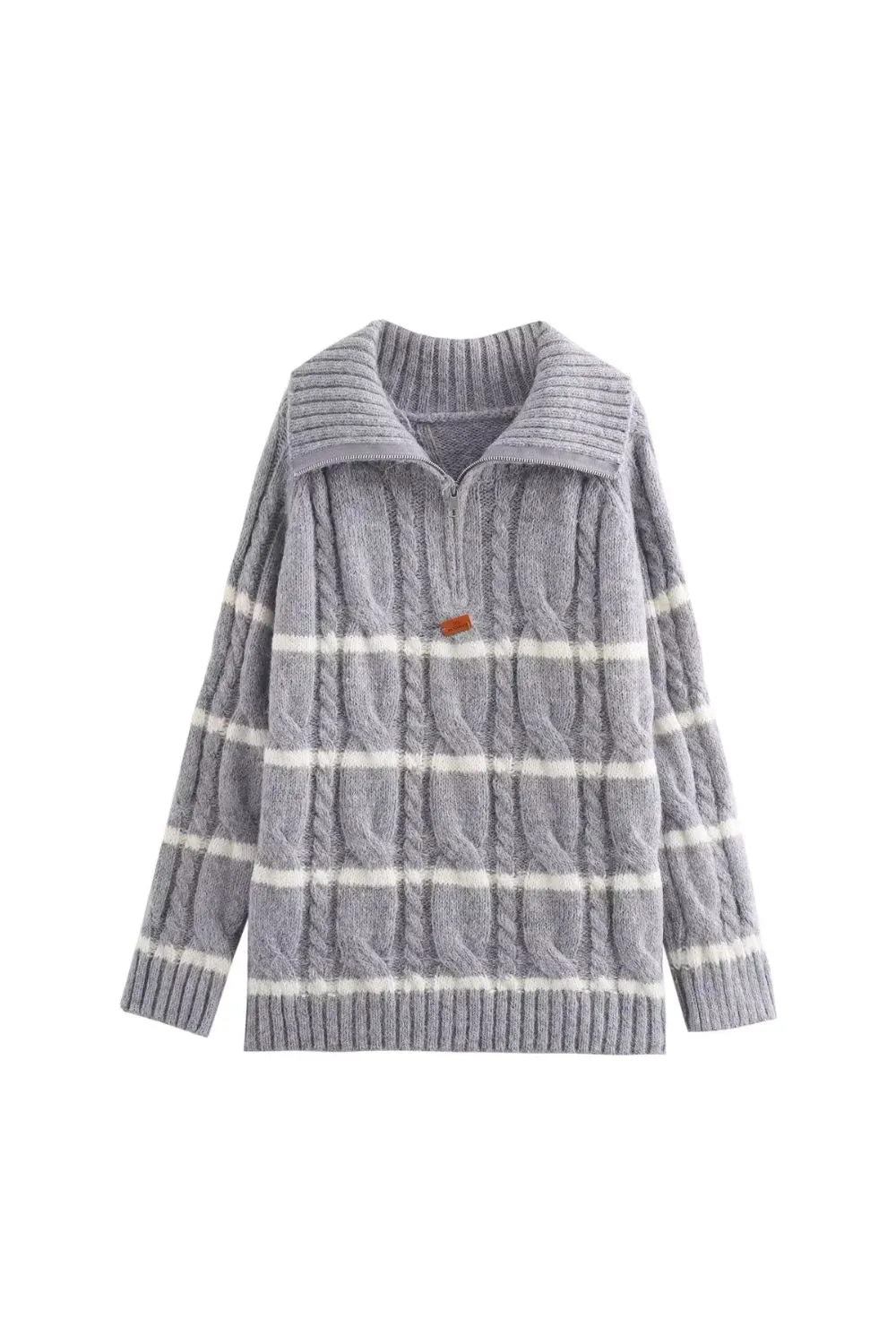 'Grace' Casual Striped Half-Zip Cropped Turtleneck Sweater