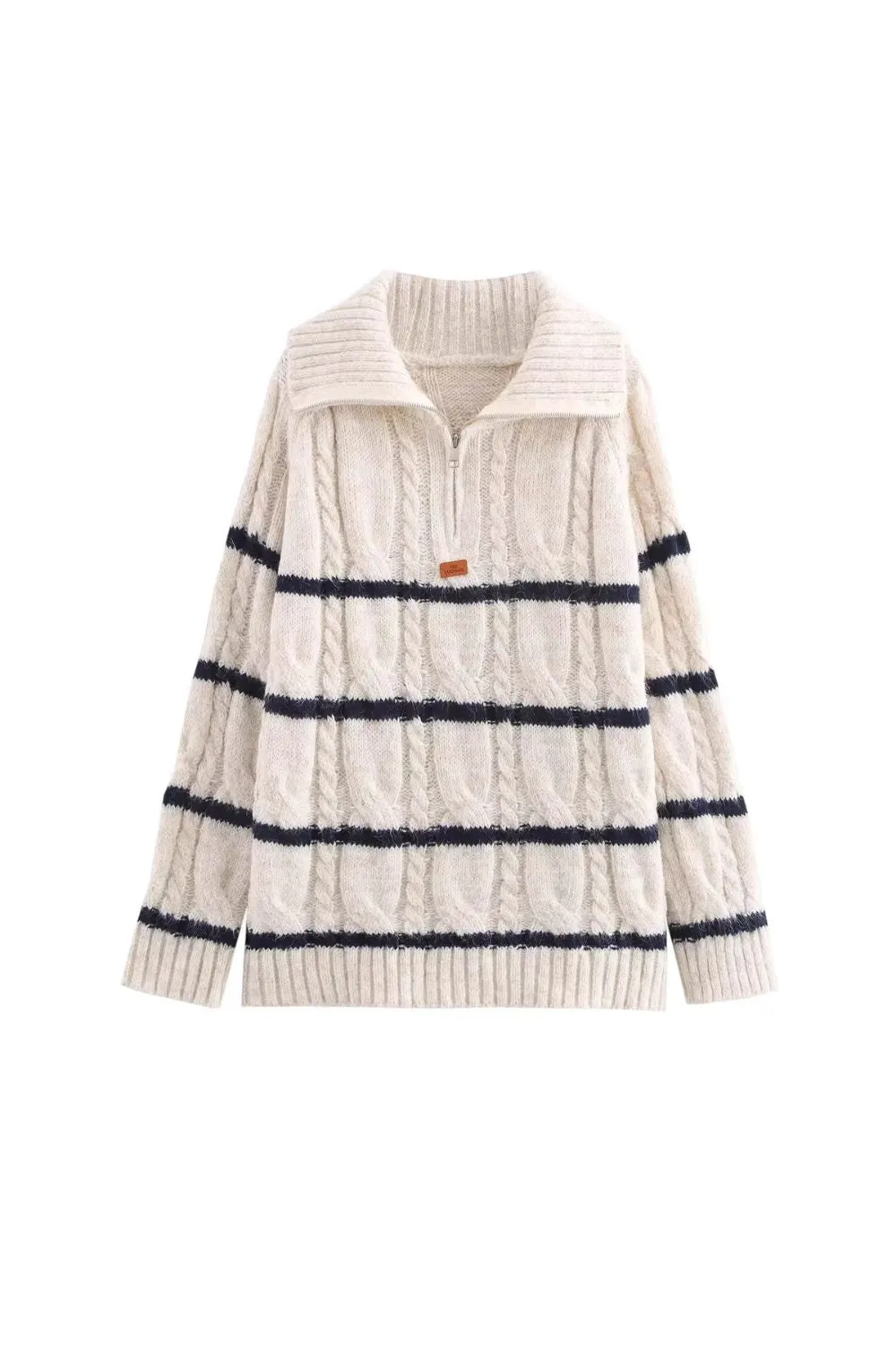 'Grace' Casual Striped Half-Zip Cropped Turtleneck Sweater
