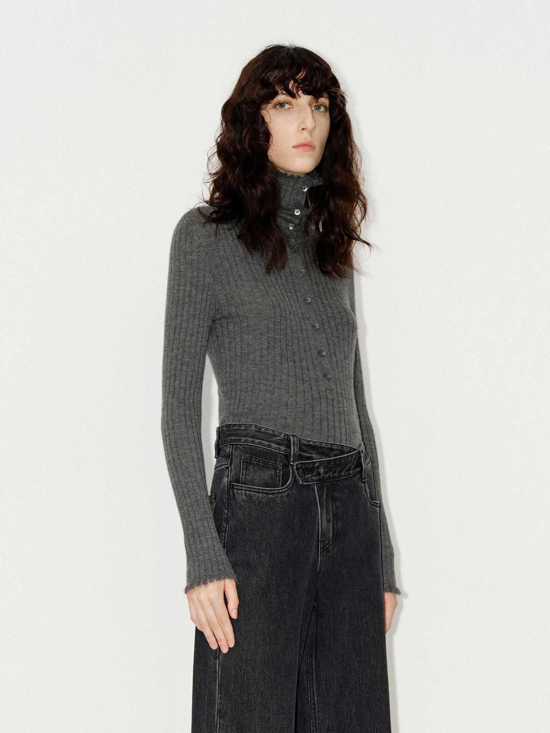 Half Button Turtleneck Top