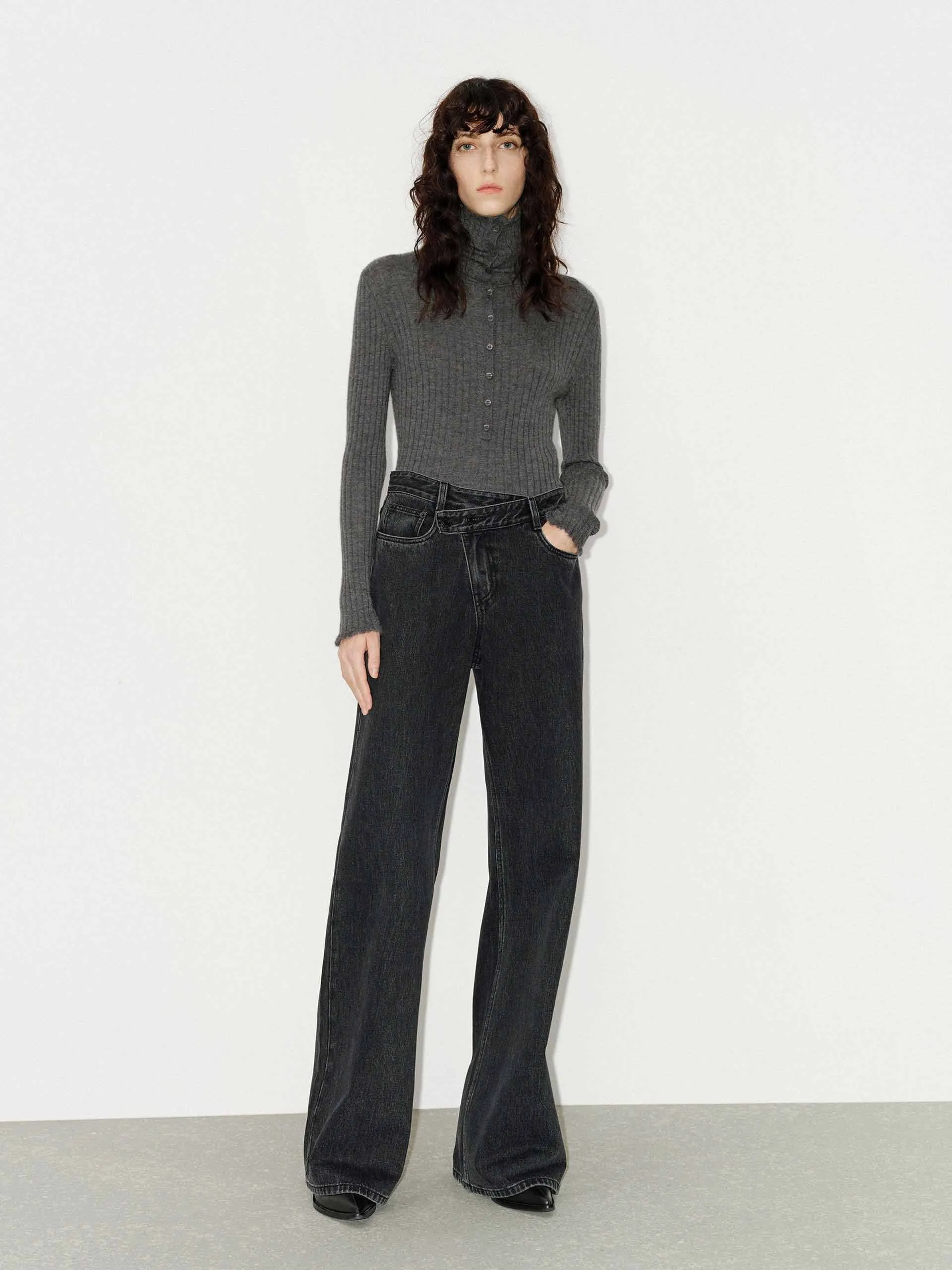 Half Button Turtleneck Top
