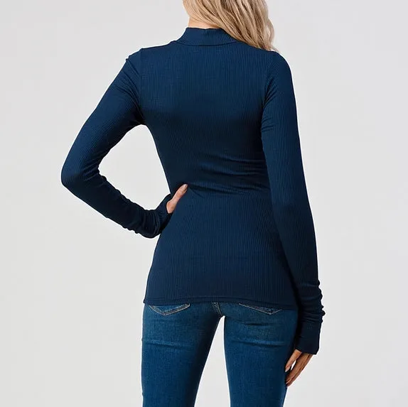 Heimious Modal Rib Knit Mock Turtleneck | Navy