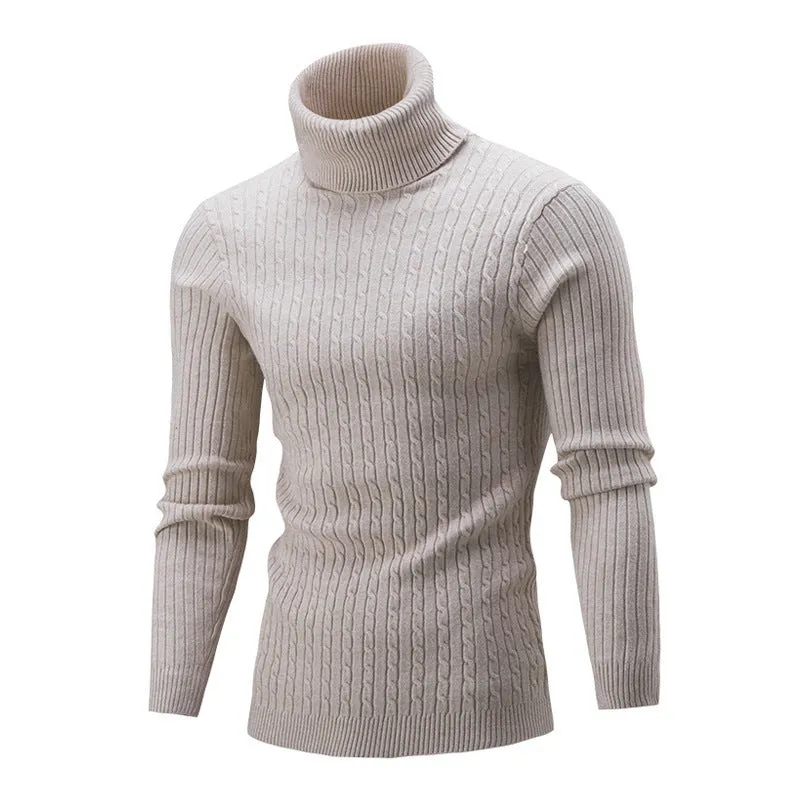 High Collar Twist Long Sleeve Men Casual Turtleneck