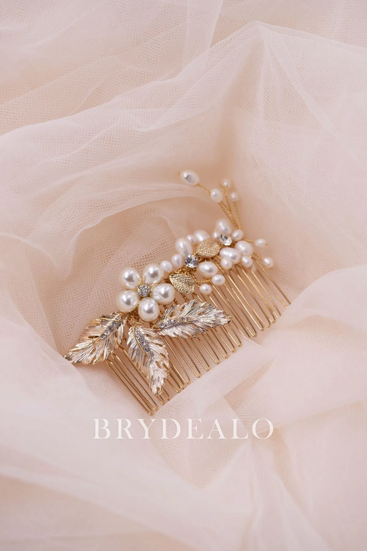 High-end Pearls Gold Leaf Bridal Hair Comb