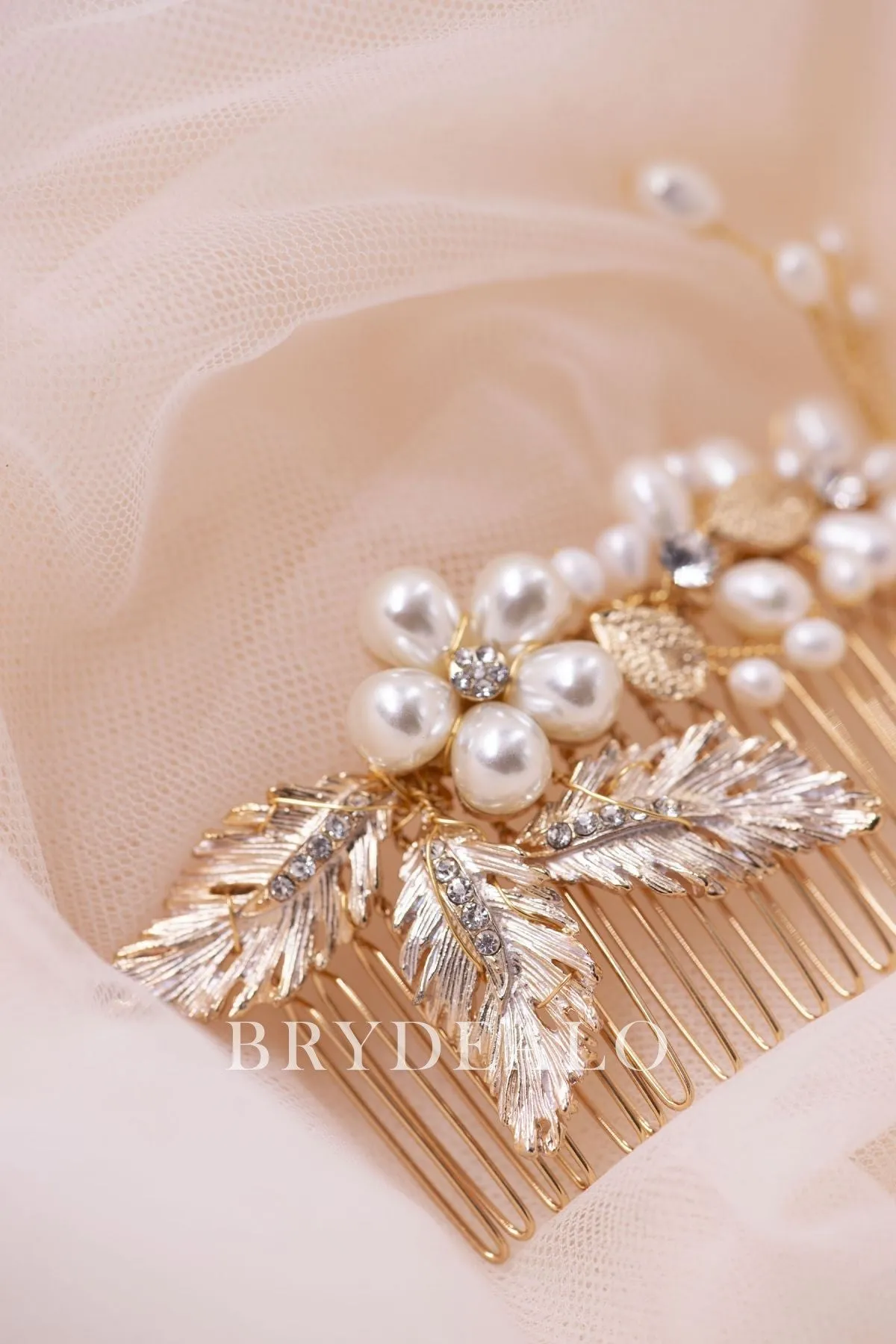 High-end Pearls Gold Leaf Bridal Hair Comb